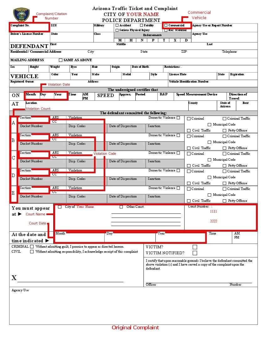Citation Number On Ticket Arizona